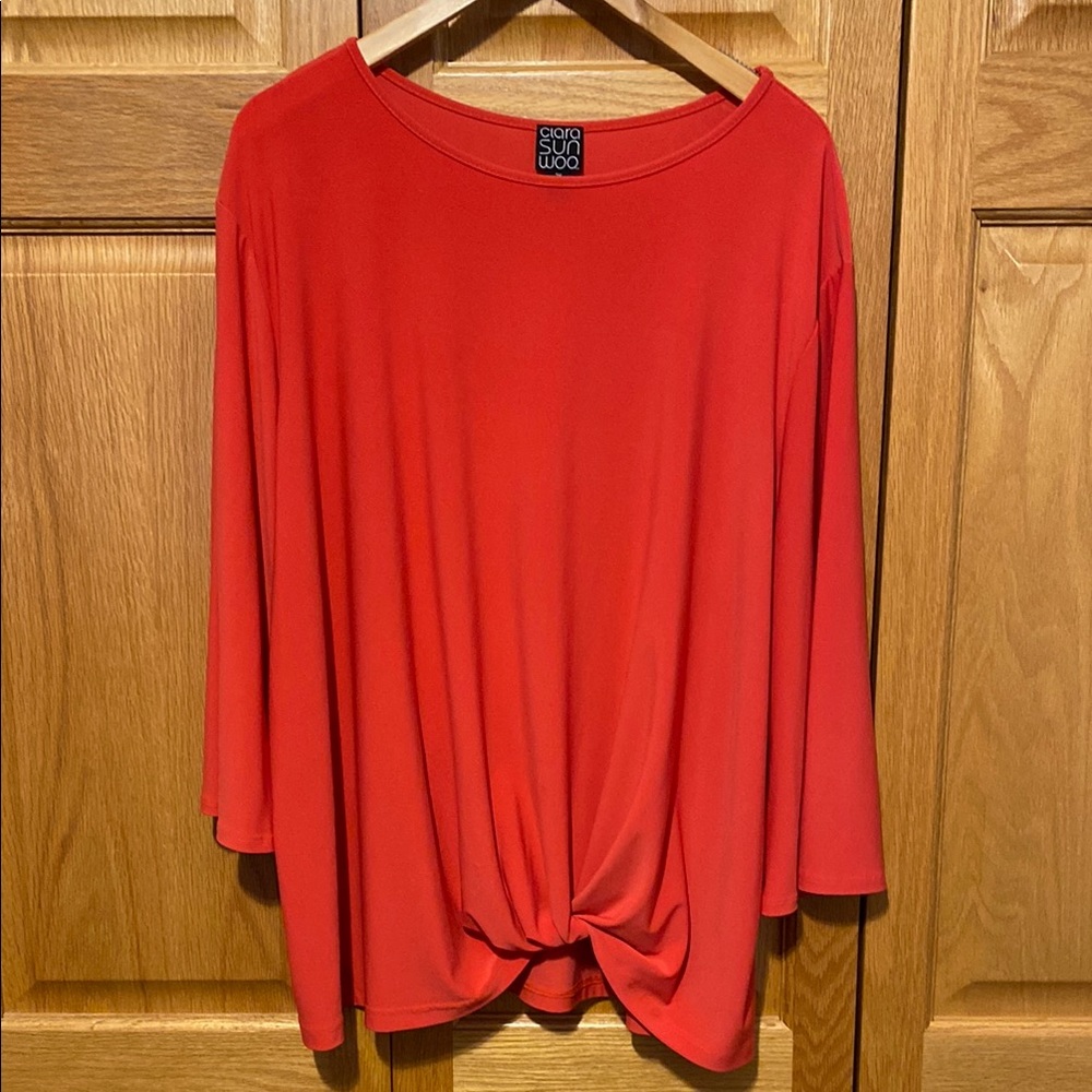 Clara Sun Woo orange front tie know pop over top shirt size 2XL like new